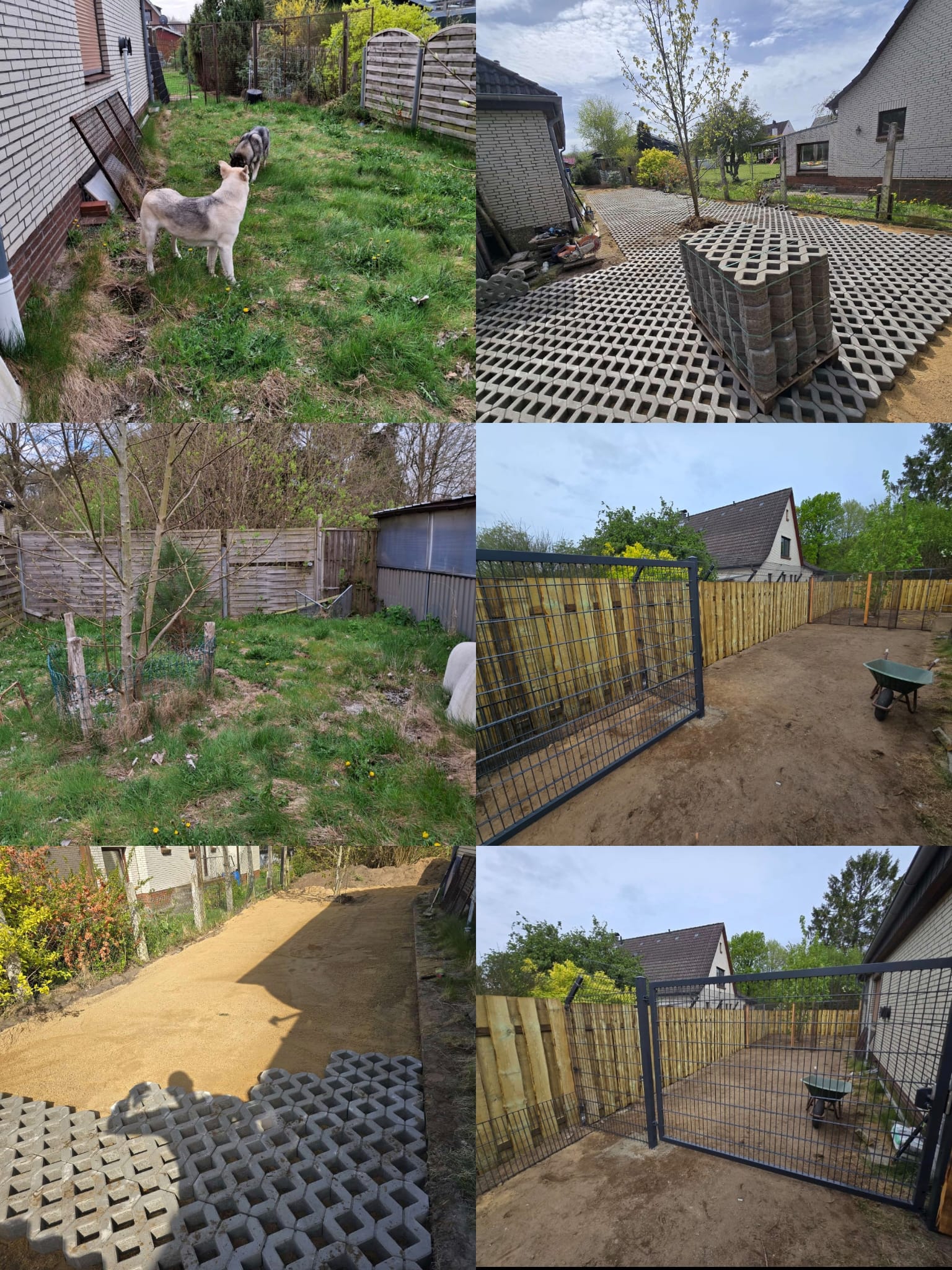 Paddock mit Drainage-Matten, Zaun und Holztor