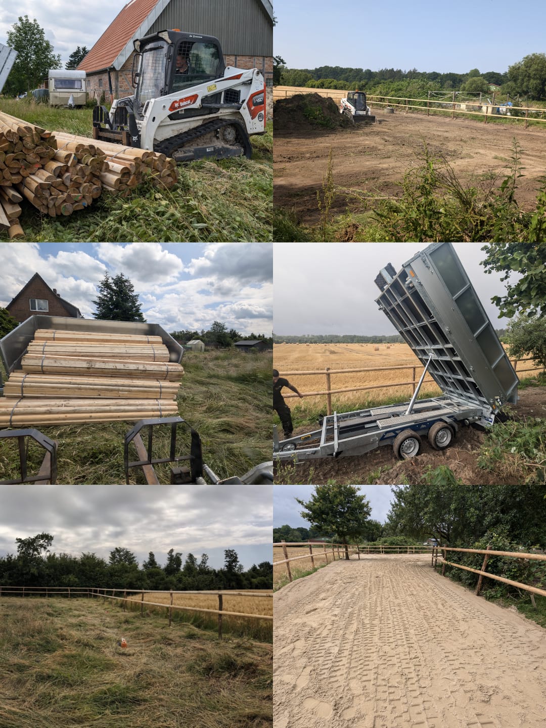 Paddock mit Holzpfosten und fertigem Reitbelag