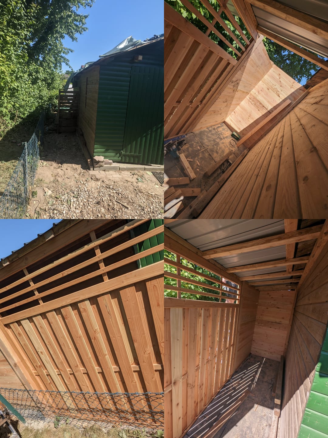 Holzunterstand – Rohbau und fertige Konstruktion